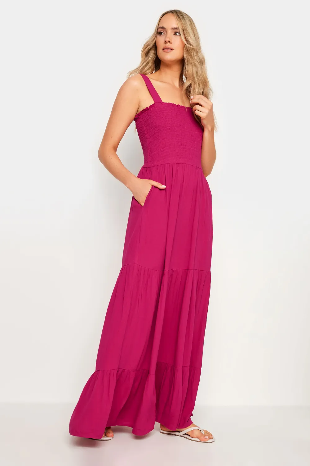 LTS Tall Black Shirred Tiered Maxi Dress