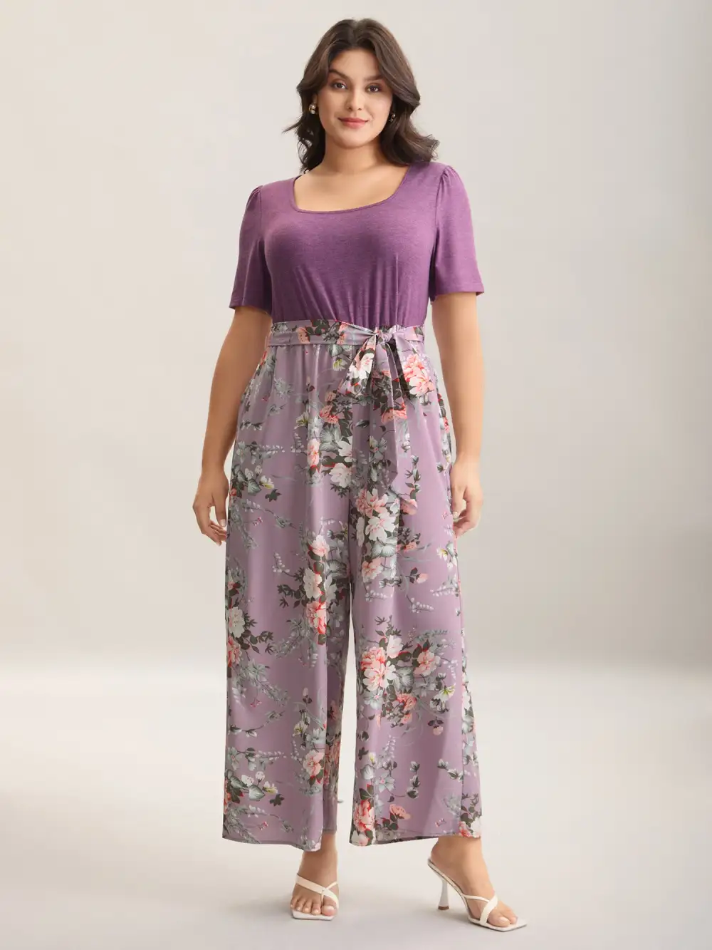 Color Contrast Belted Panel Pockets Jumpsuit