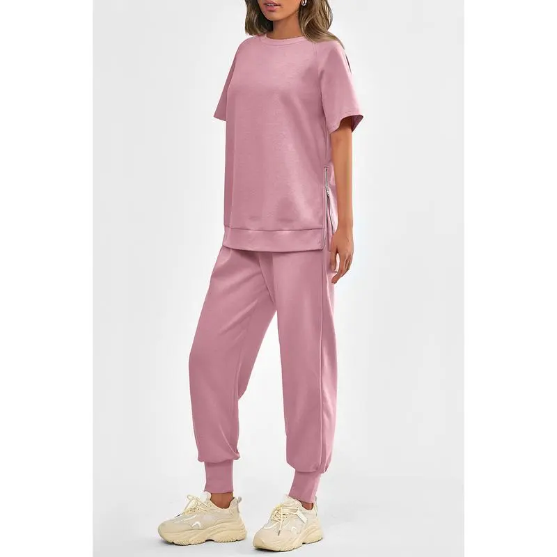 Women's 2-Piece Summer Tracksuit – Short Sleeve Top & Pocket Pants