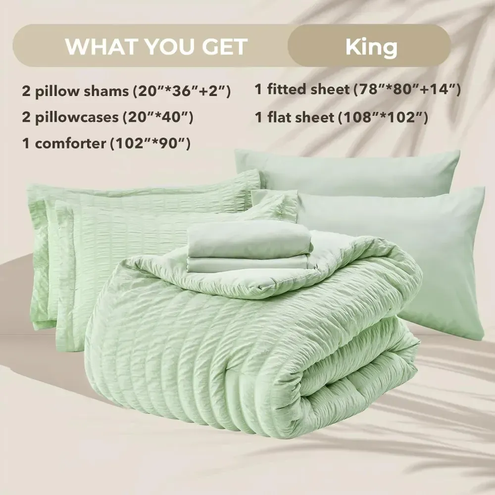 Queen Comforter Set Seersucker 7 Pieces, All Season Luxury Bed in a Bag for Bedroom, Bedding Set with Comforters, Sheets, Pillowcases & Shams, Dark Grey