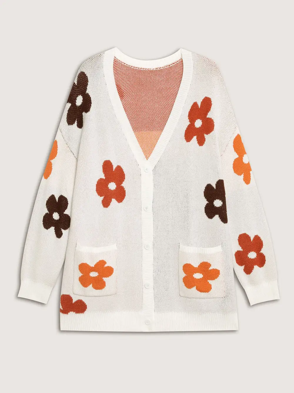 Floral Print Pockets Button-Front Knit Cardigan