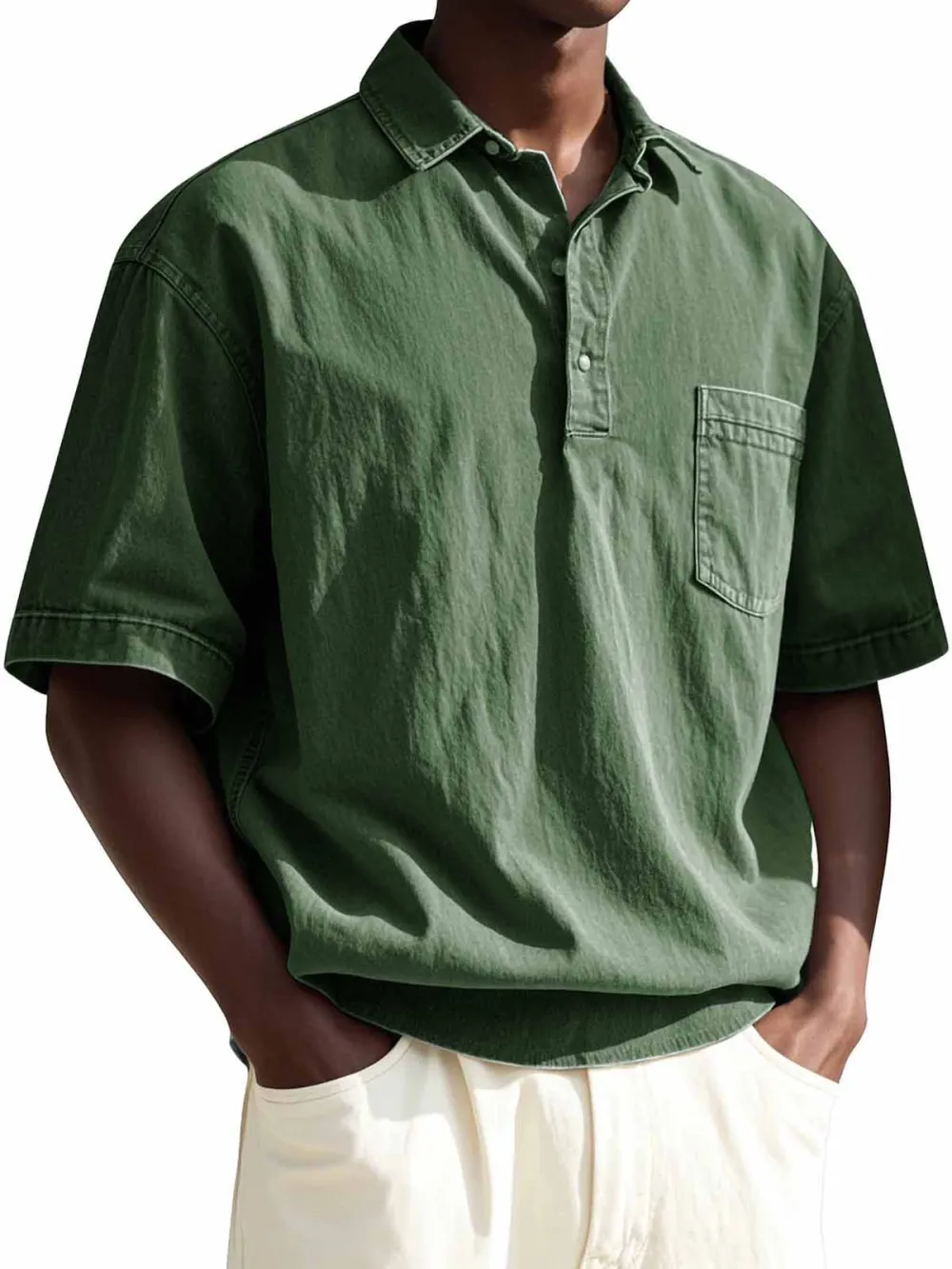 Men's Fashion Vintage Lapel Pocket Short Sleeve Polo Shirt