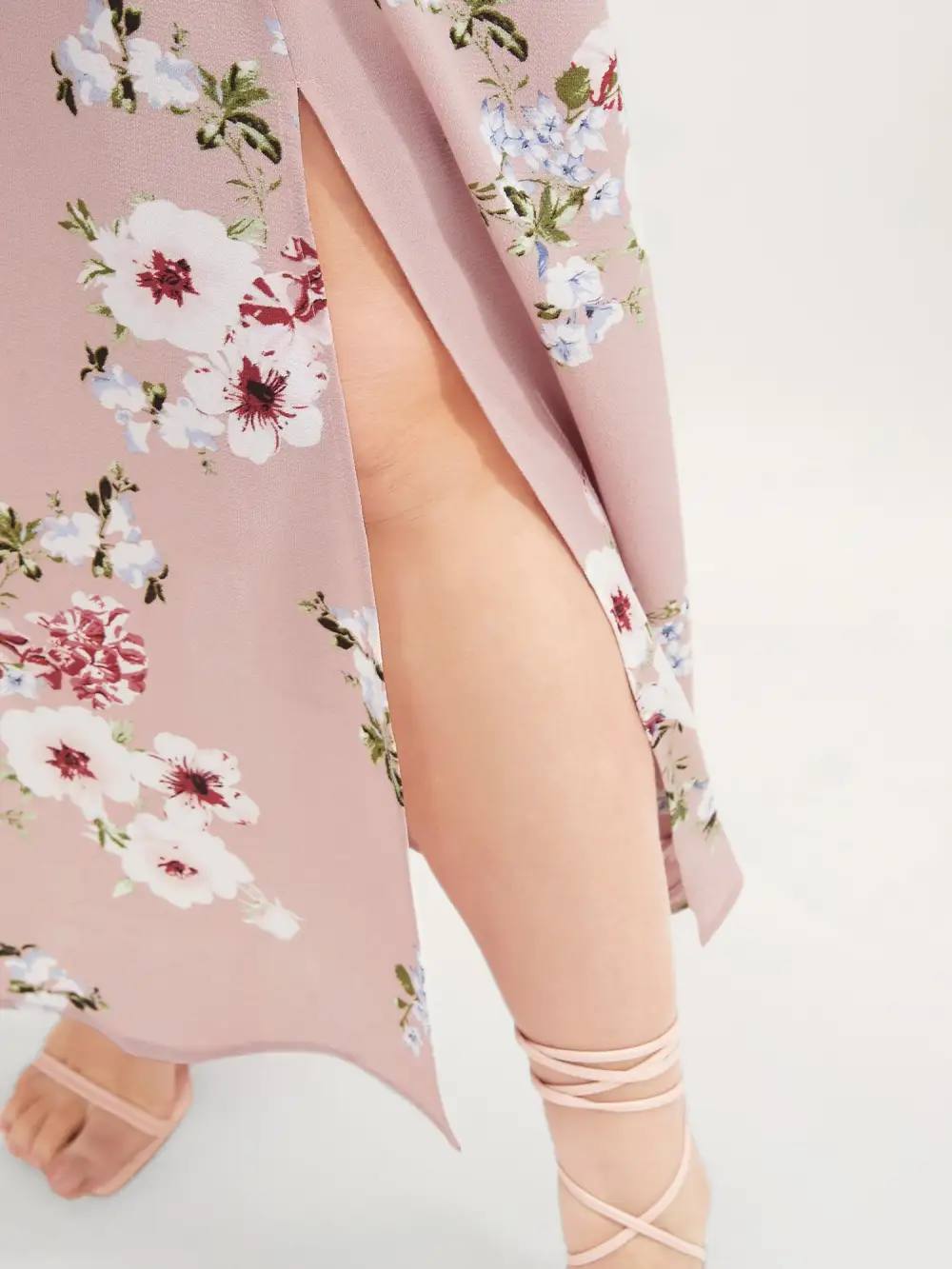 Floral Square Neck Ruffles Pocket Shirred Split Dress