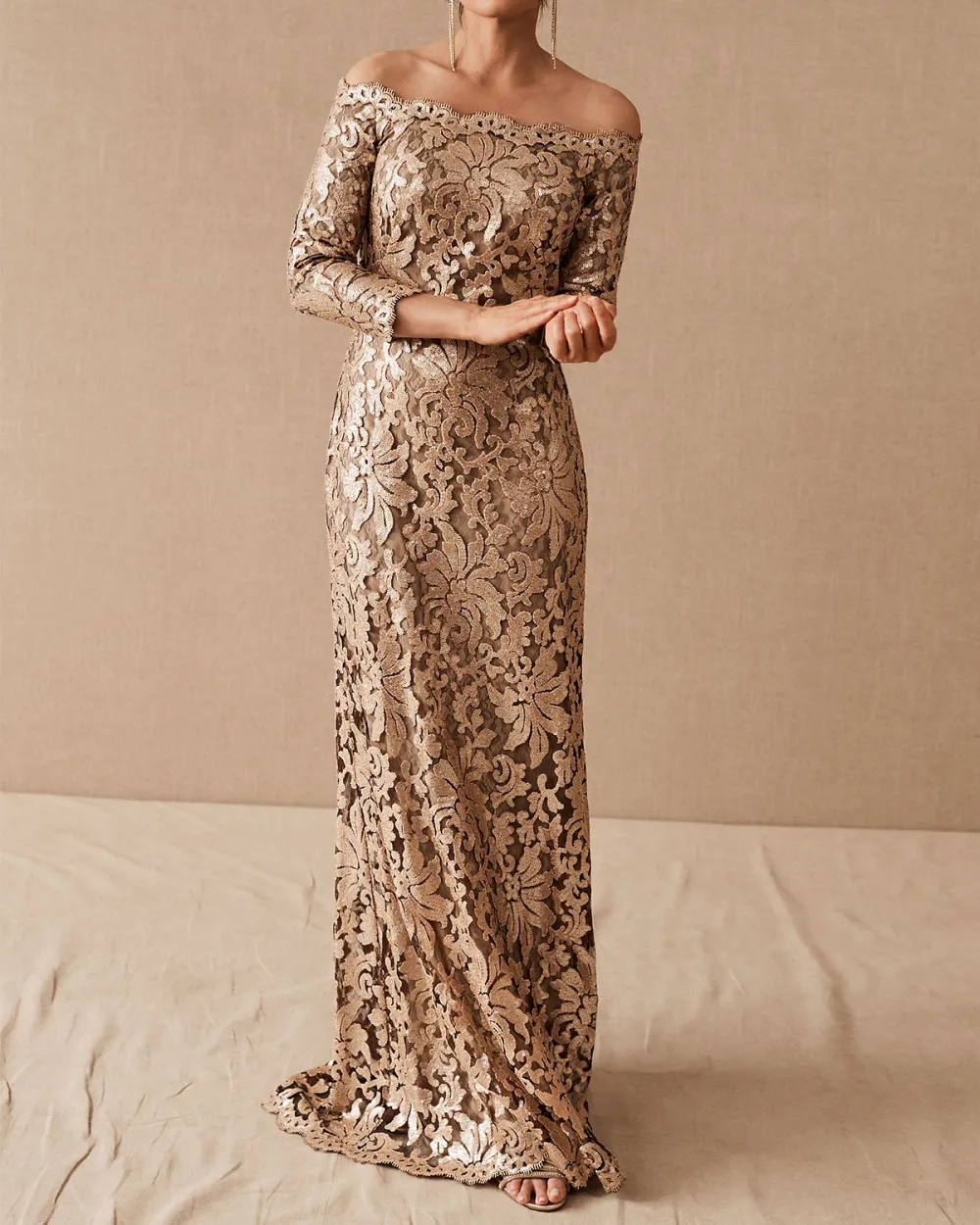 Shiny mesh maxi dress Gown embroidery