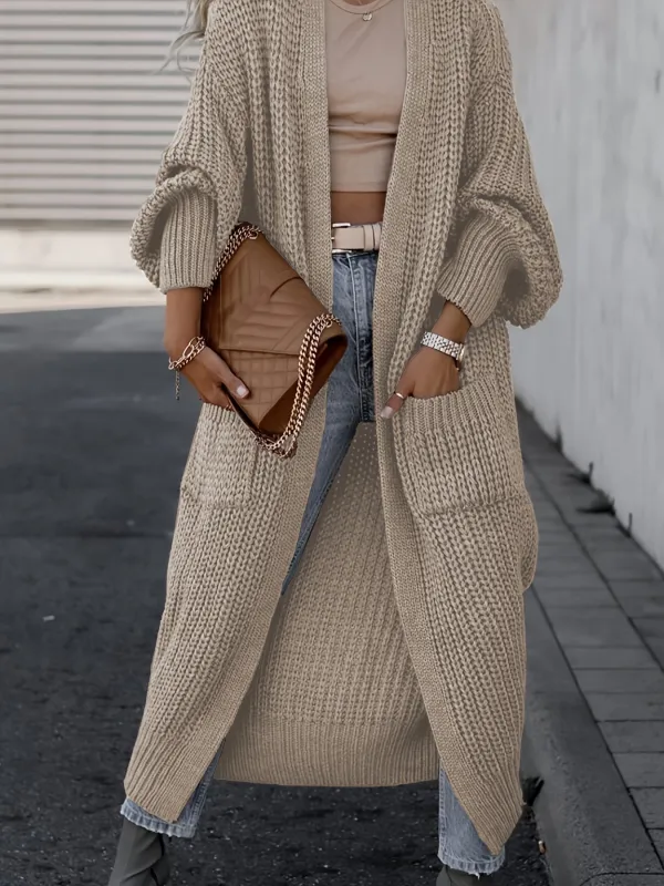 Cozy Long Sleeve Open Front Cardigan Sweater - Soft, Casual, and Versatile for Fall and Winter - Women's Long Length Clothing for Everyday Wear