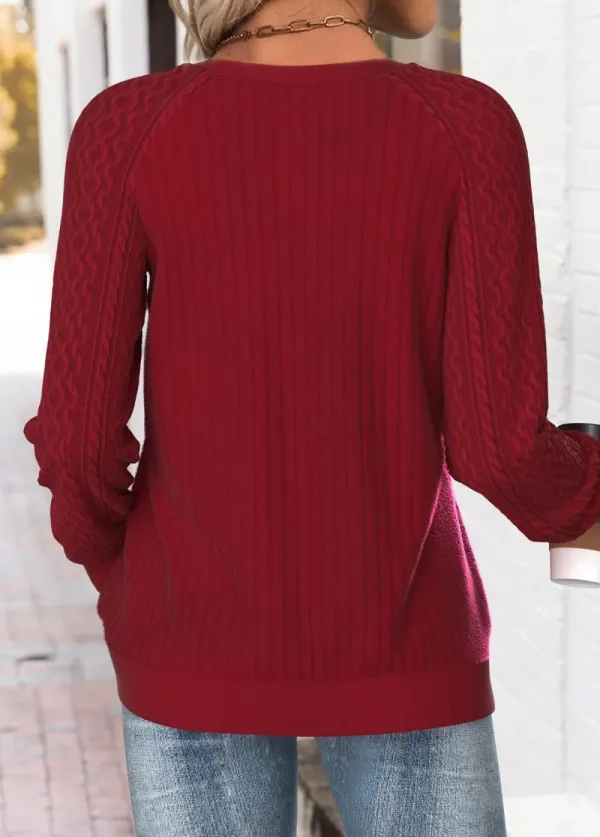 Deep Red Tummy Coverage Long Sleeve Round Neck Sweatshirt