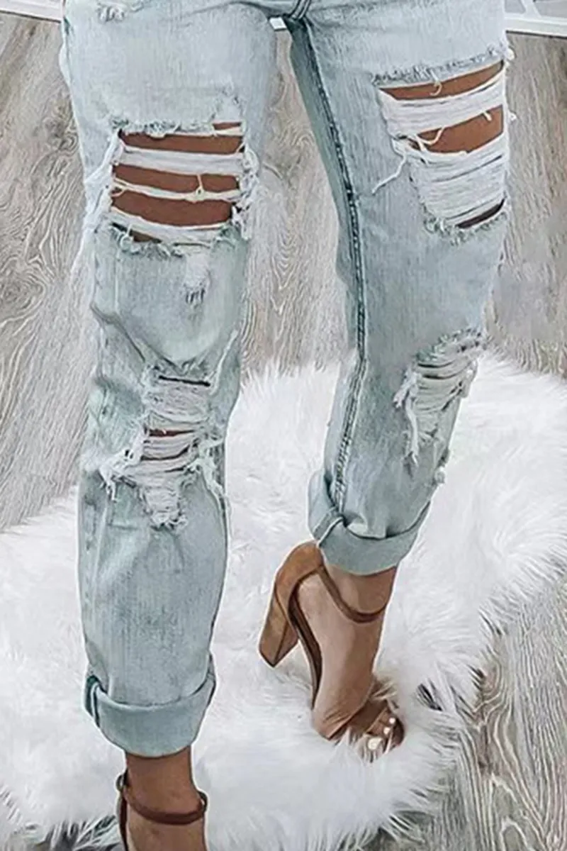 Ripped Low Waist Straight Leg Jeans