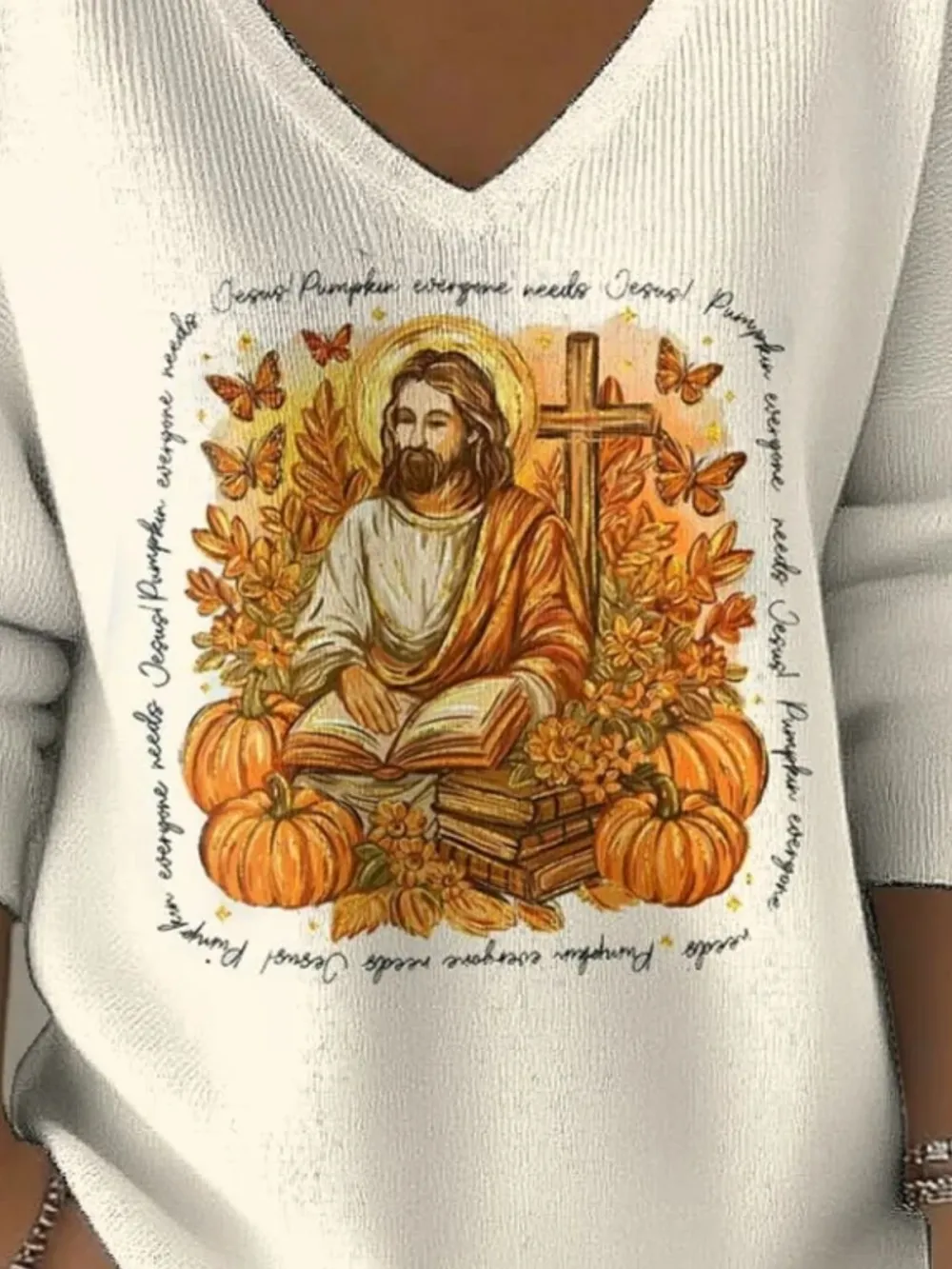 Jesus Copy V Neck Regular Fit Casual Sweater