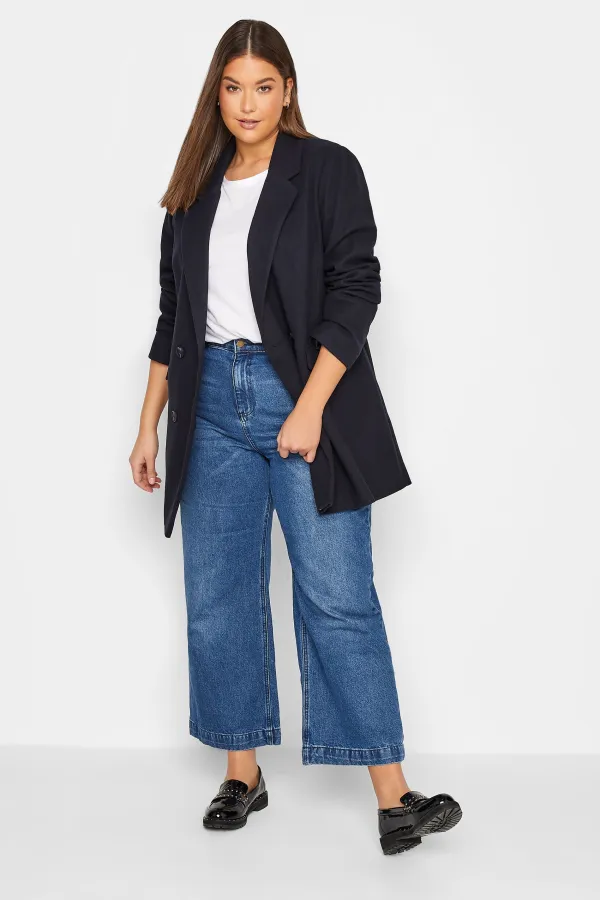 LTS Tall Light Blue Double Breasted Brushed Jacket