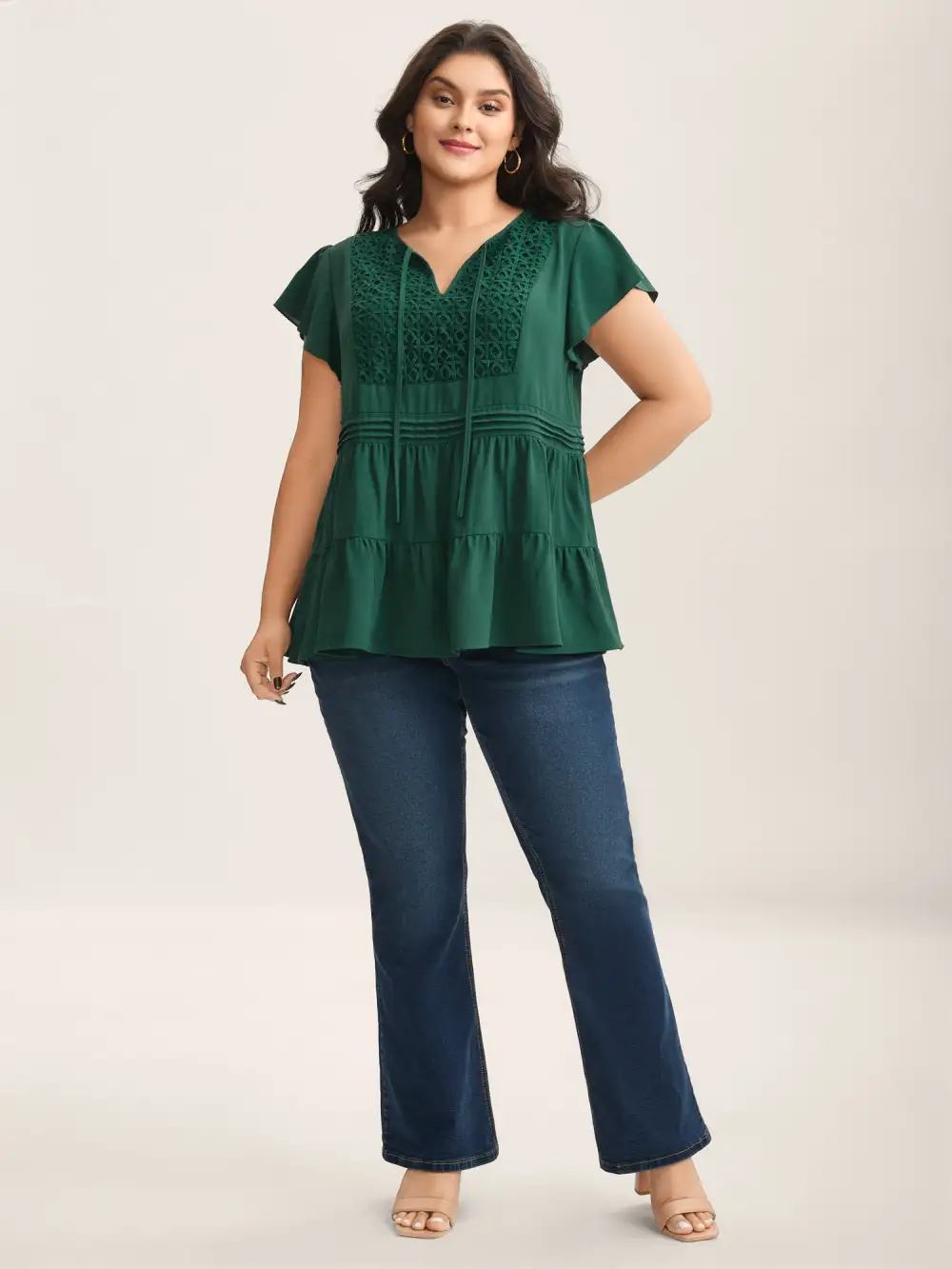 Textured Lace Tiered Solid Blouse