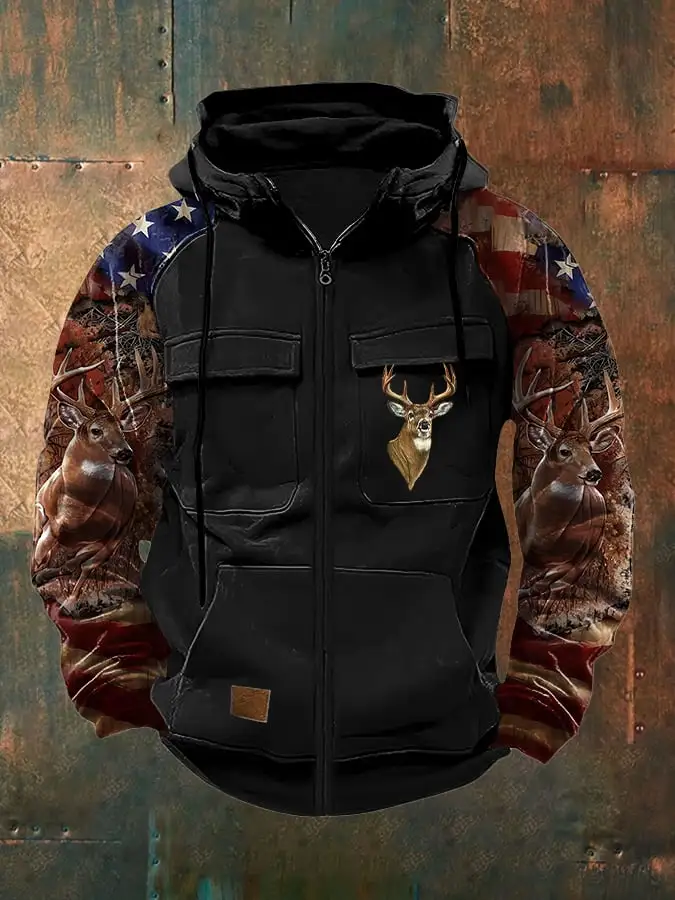 Men's Retro Casual Camouflage Elk Contrast Color Jacket