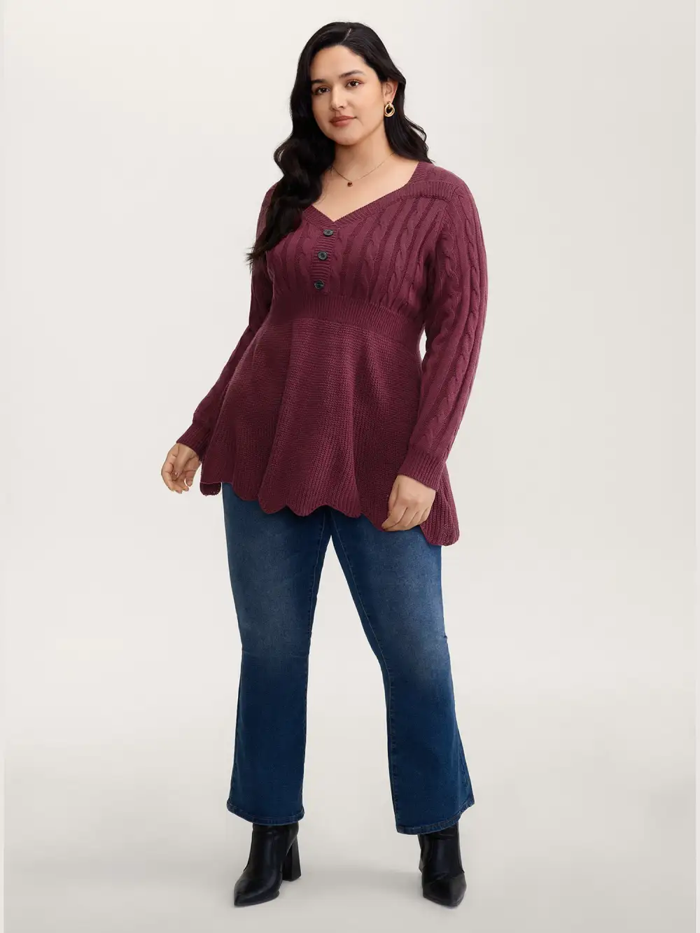 Cinched-Waist Sweetheart Textured A-Line Pullover
