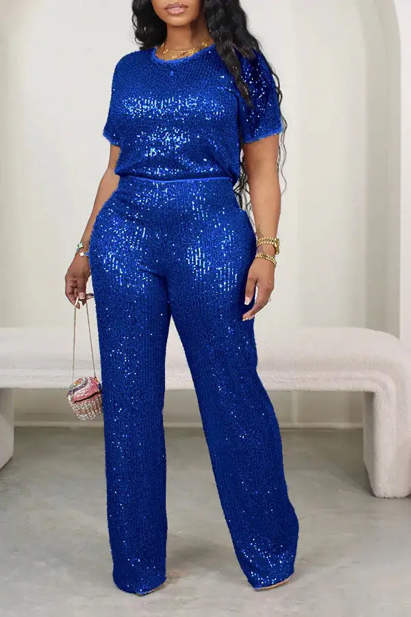 Sequin Short Sleeve Pant Set