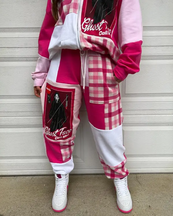Pink 2 piece set tops and bottoms how perfect and cozy piece for your Halloween day