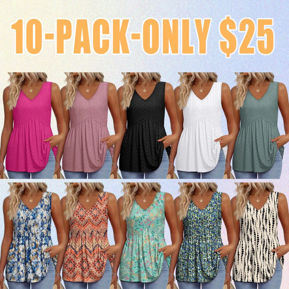 Women’s V-Neck Peplum Tank Top – Flowy, Sleeveless, Stretchy Summer Style