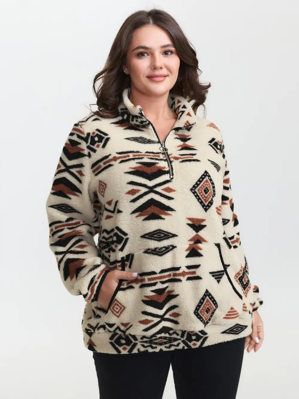 Fair Isle Fleece Zipper Sweatshirt