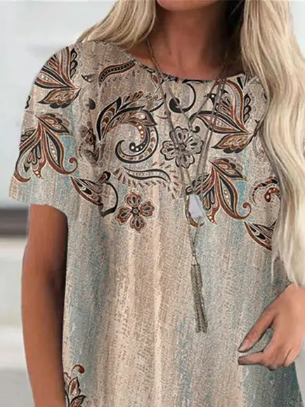 Women Short Sleeve Scoop Neck Casual Floral Printed Top