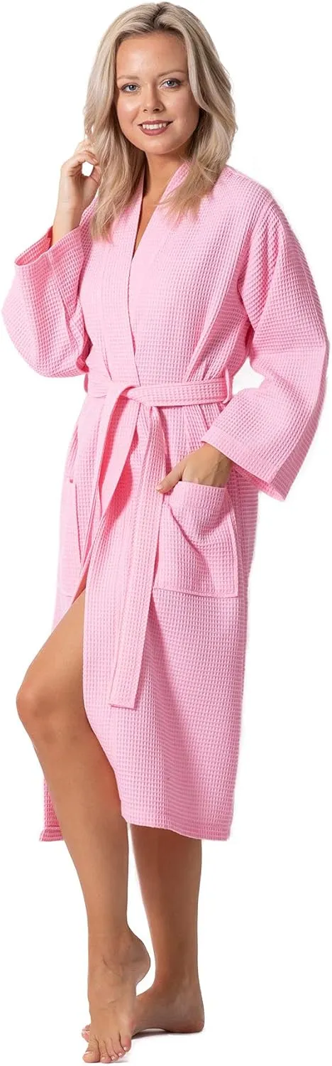 Turkish Linen Waffle Knit Lightweight Kimono Spa & Bath Robes for Women - Quick Dry - Soft