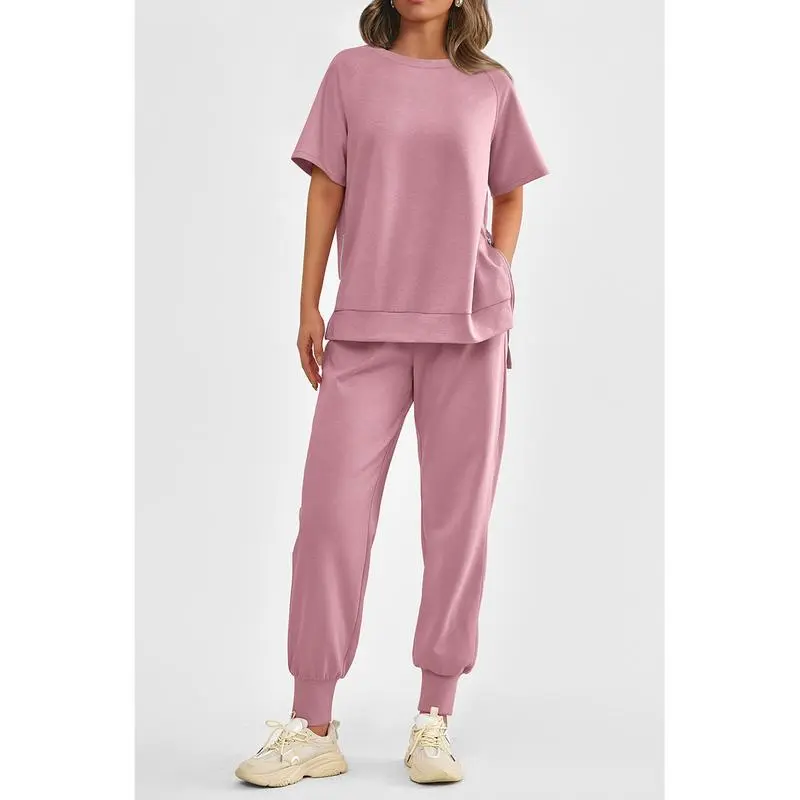 Women's 2-Piece Summer Tracksuit – Short Sleeve Top & Pocket Pants
