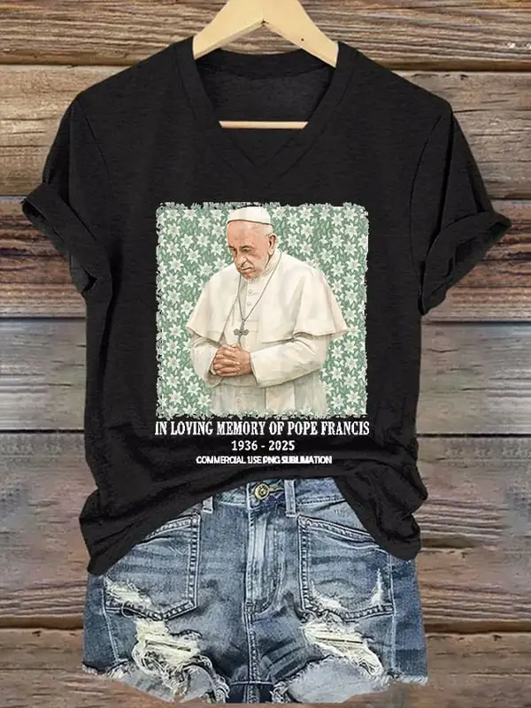 Women's In Loving Memory Of Pf 1936-2025 Print Short Sleeve V-Neck Cotton T-Shirt