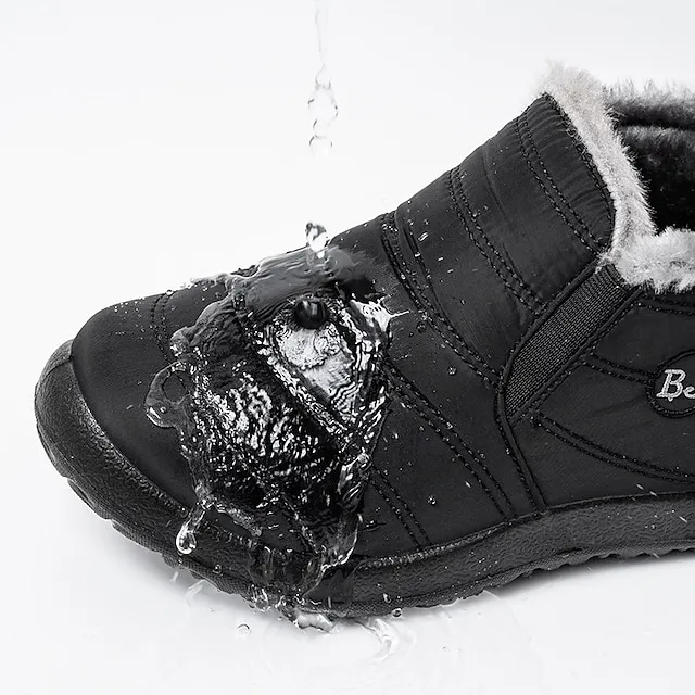 Women's Sneakers Boots Snow Boots Plus Size Winter Boots Daily Fleece Lined Booties Ankle Boots Winter Flat Heel Round Toe Plush Casual Comfort Elastic Fabric Loafer Solid Color Black Red Blue