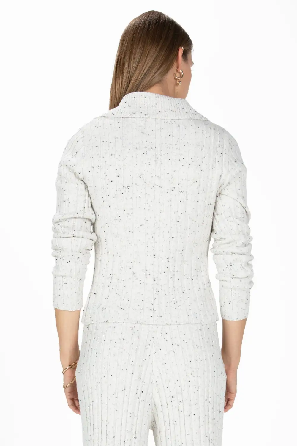 Speckled Ribbed V-Neck Sweater