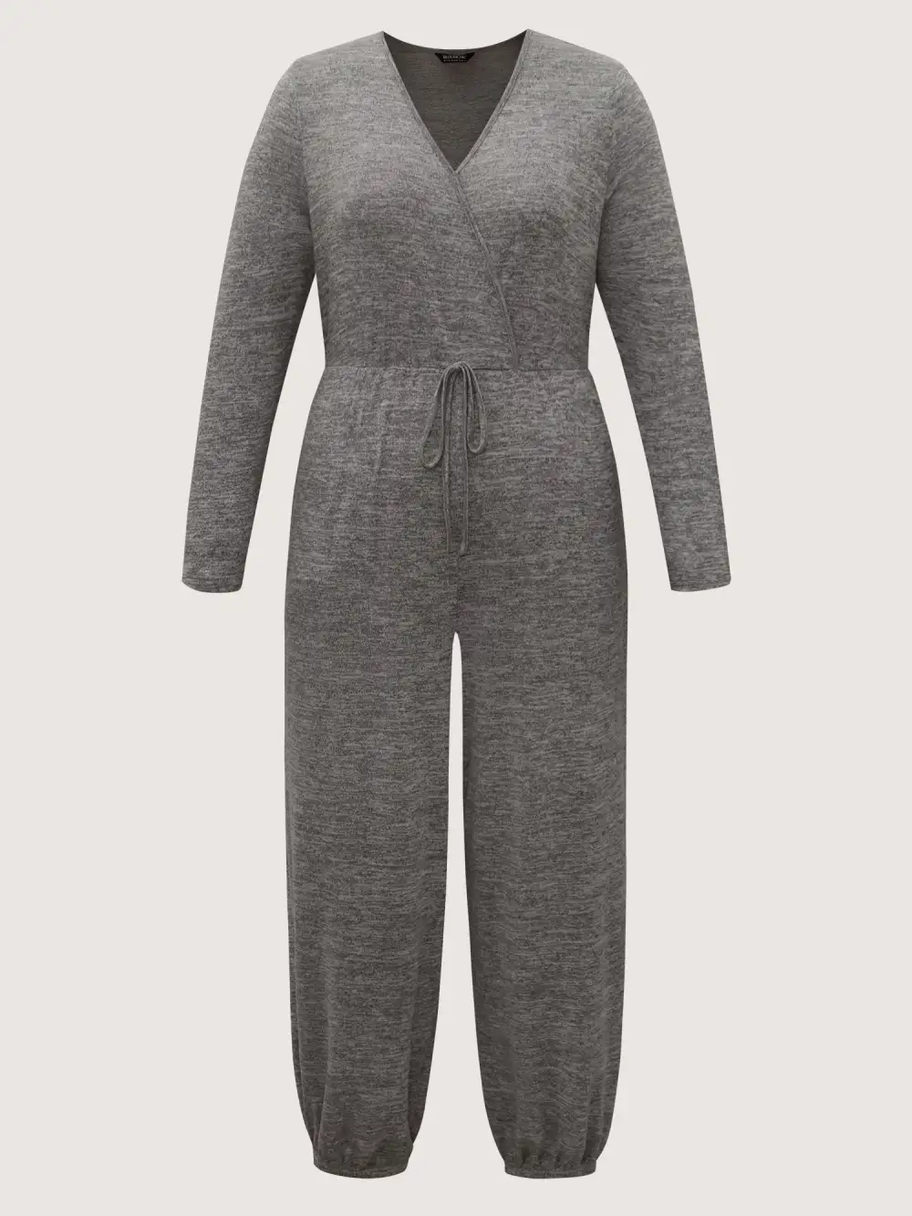 Elastic Waist Overlap Collar Lounge Jumpsuit
