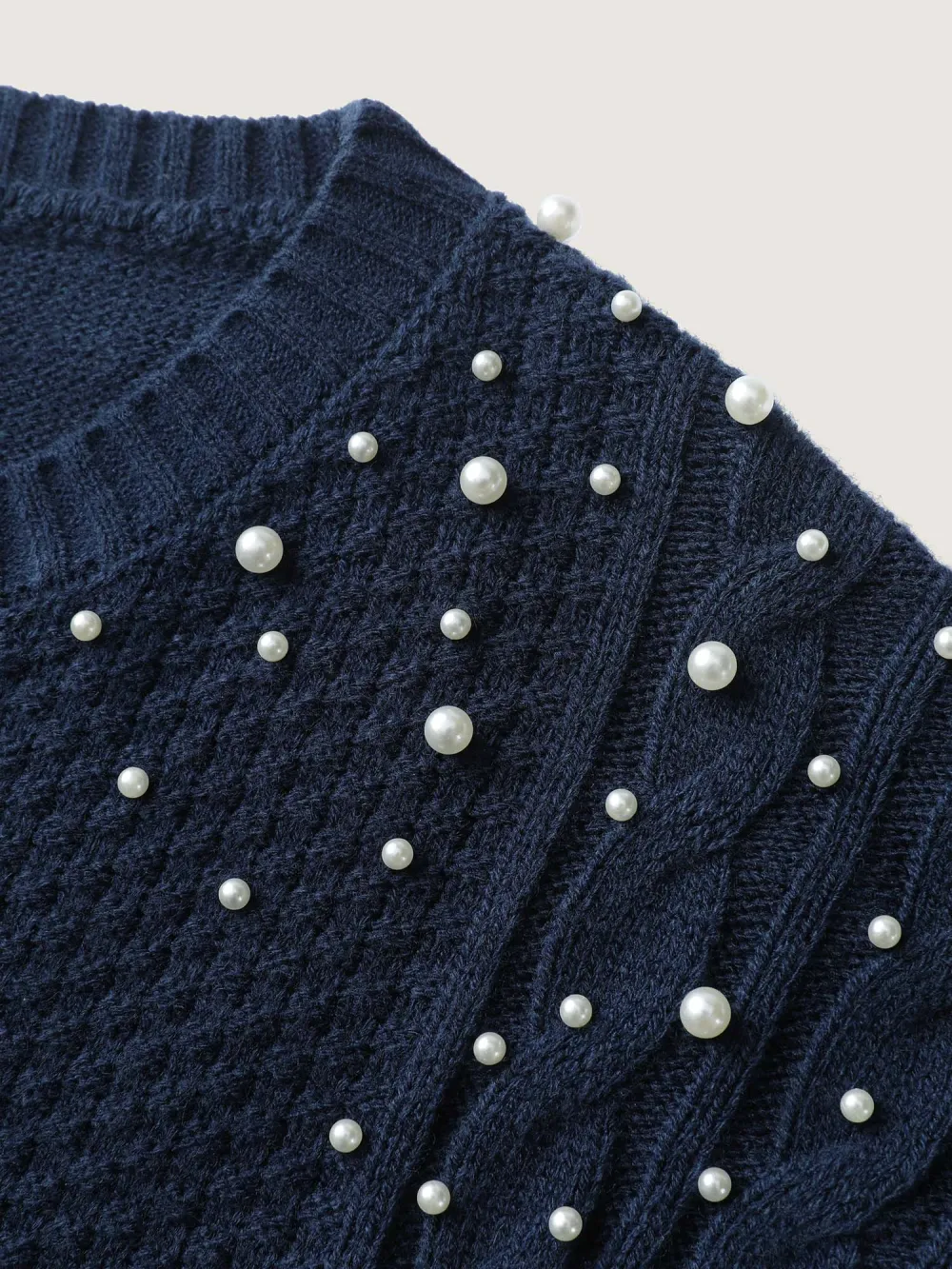 Twist Stitch Beadwork Textured Pullover