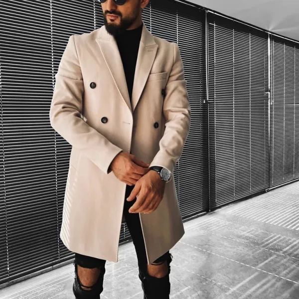 Men's Fashion Solid Color Belted Button Coat Coat