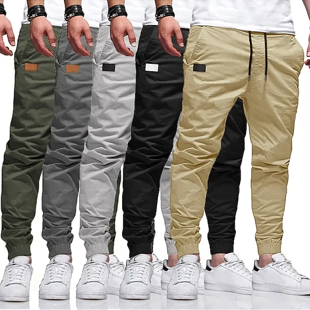 Men's Cargo Pants Cargo Trousers Joggers Trousers Casual Pants Drawstring Elastic Waist Elastic Cuff Plain Sports Outdoor Running Cotton Cotton Blend Streetwear Workout ArmyGreen Black