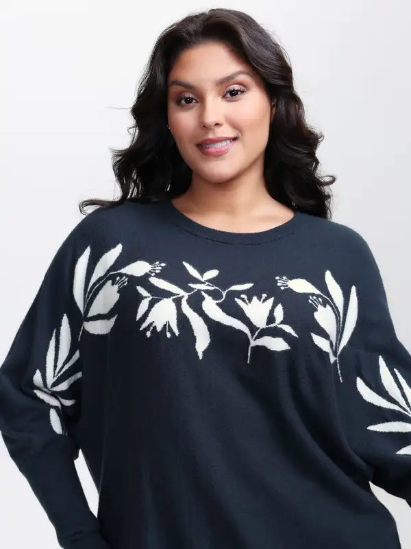 Floral Neckline Dolman Sleeve Pullover