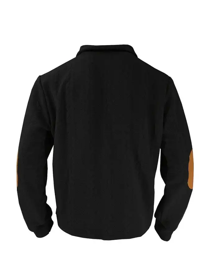 Men's Casual Retro Jacquard Fabric Button Stand Collar Long Sleeve Sweatshirt