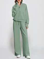 Women's Sports Fashion Streetwear Pants Sets Bolero Top Long Sleeve Turtleneck Solid Color Outdoor Work Casual White Blue Green Fall Loose Fit