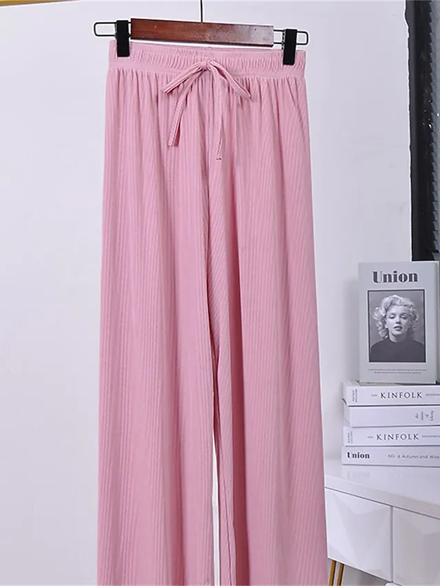 Women's Wide Leg Chinos Baggy Mid Waist Full Length Black Summer