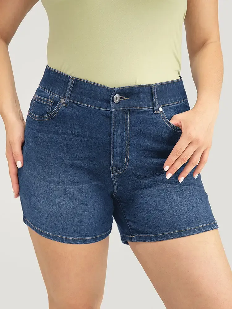 Very Stretchy High Rise Slant Pocket Denim Shorts