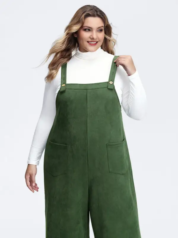 Suede Velvet Patch Pocket Stretchy Jumpsuit
