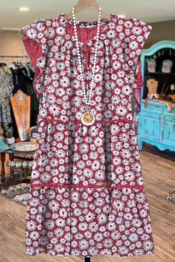 Elegant Floral Print Ruffled Dress