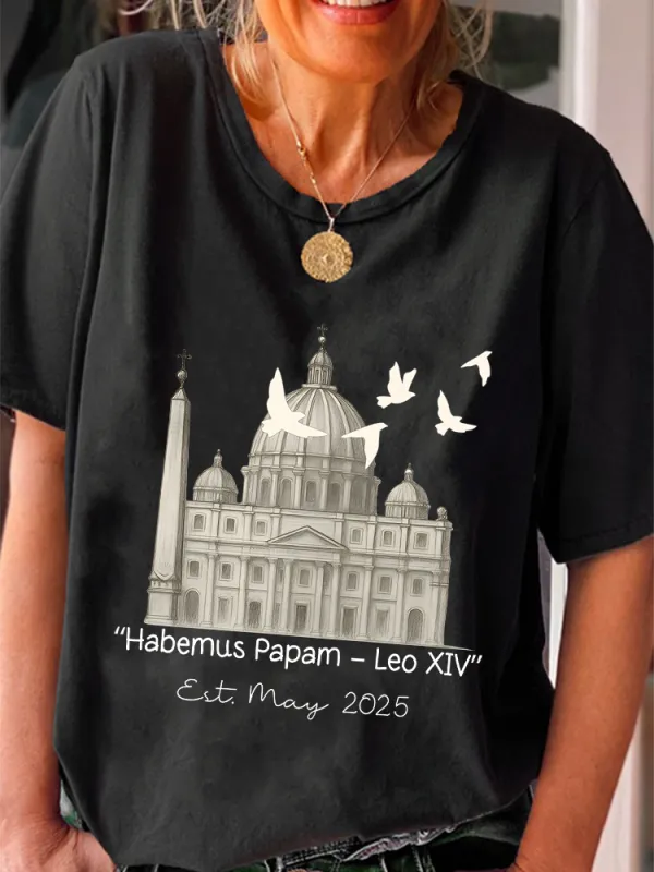 Women'S 2025 Habemus Papam Pope Leo Xiv Round-Neck Short-Sleeved T-Shirt