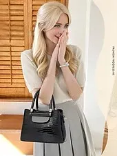 Elegant Croc-Embossed Faux Leather Handbag – Stylish Top Handle Purse with Detachable Shoulder Strap, Luxury Tote Bag for Women, Perfect for Work, Parties & Formal Events Black Pink Red