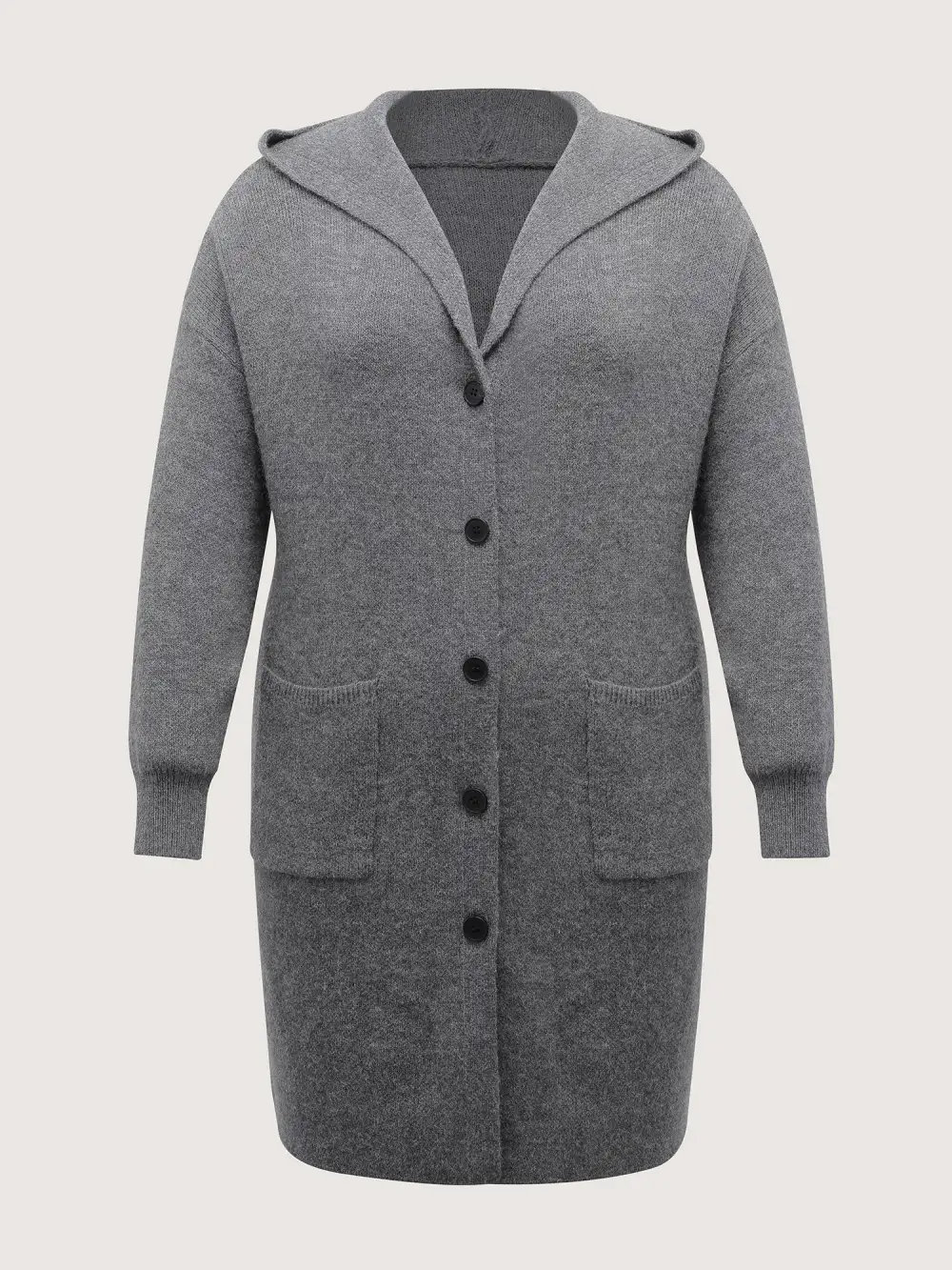 Hooded Button Slit Pockets Knit Cardigan