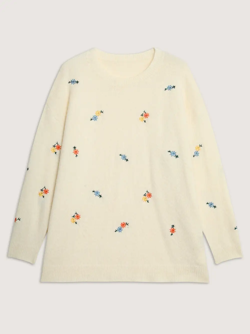 Micro Floral Embroidery Ribbed Hem Pullover