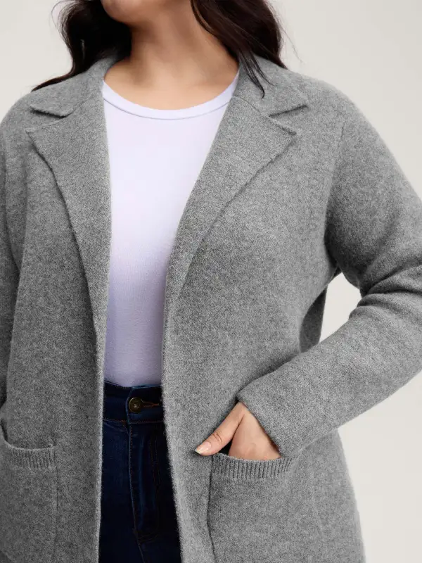 Notched Lapels Slit Back Knit Cardigan