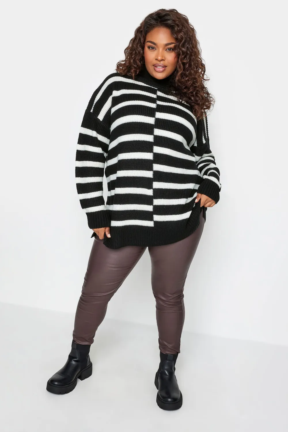 YOURS Curve Black Contrast Stripe Turtle Neck Jumper
