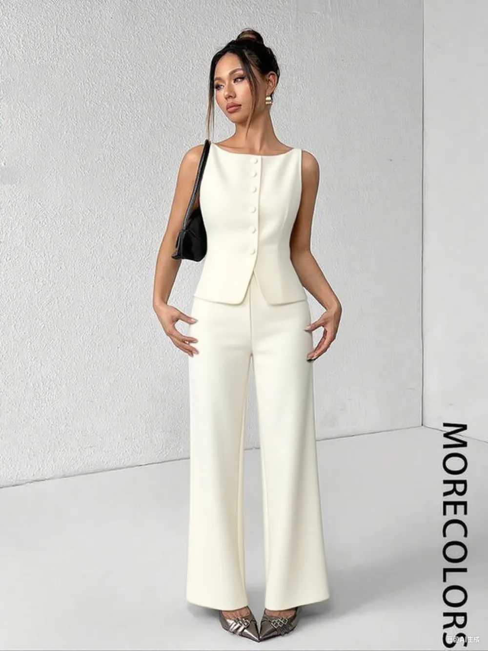 Women's Summer Two-Piece Set – Button Tank Top & Wide Leg Pants