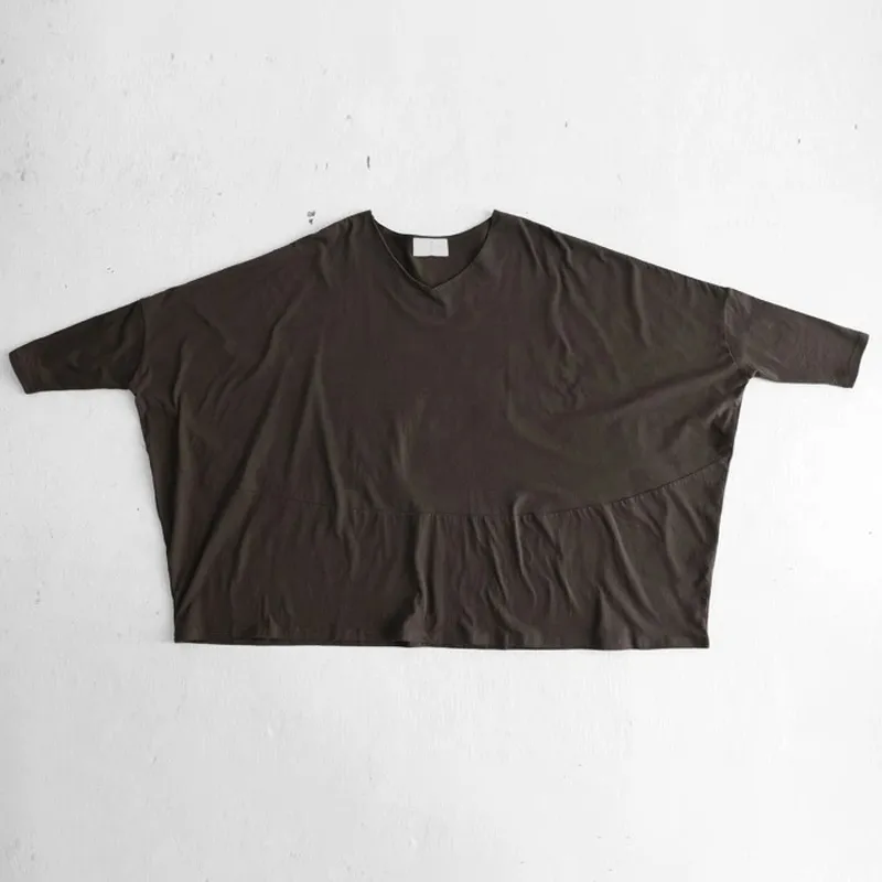 Simple Oversize Solid Color V-Neck Batwing Sleeve T-Shirts