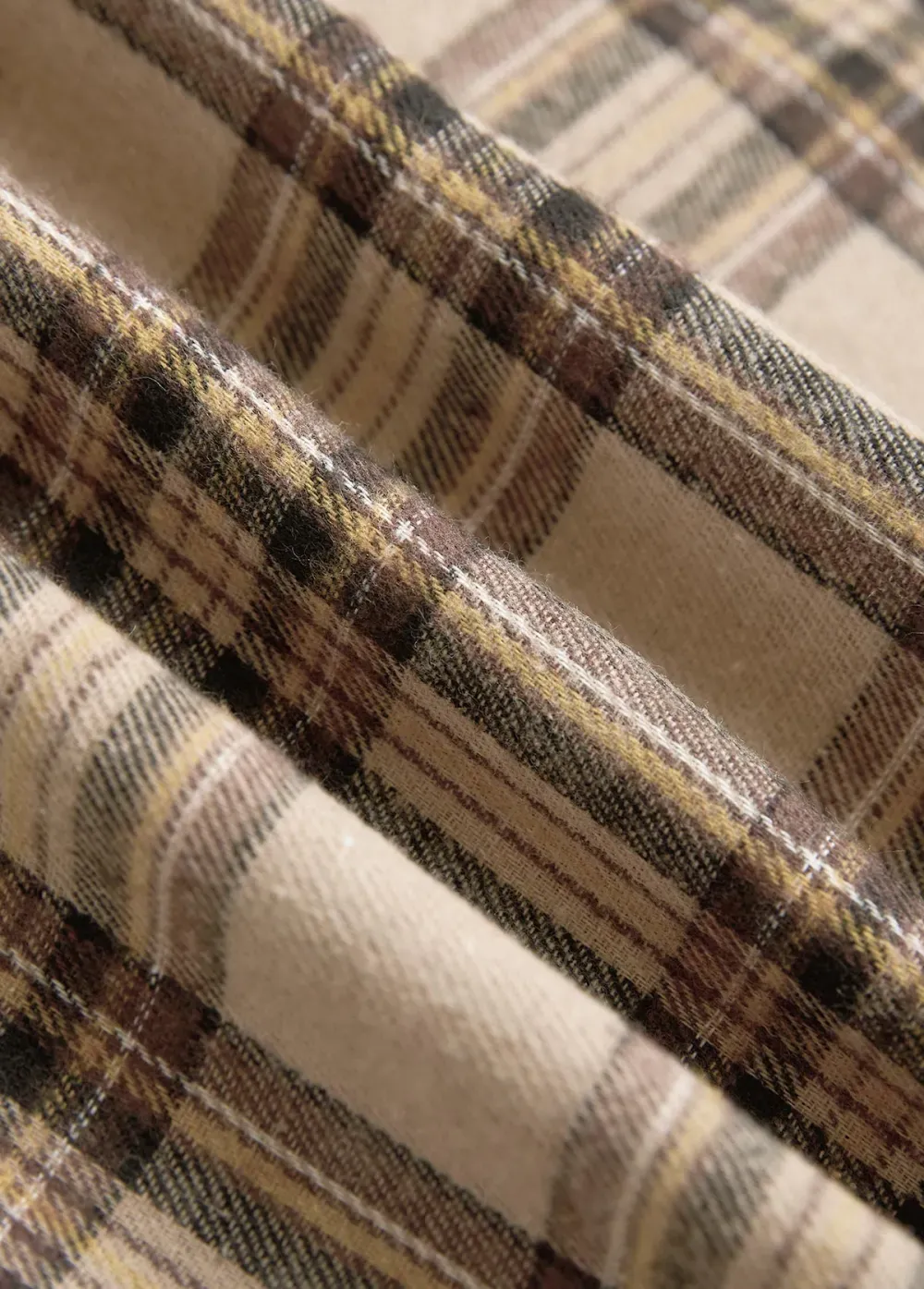 Light Coffee Button Plaid Long Sleeve Shirt