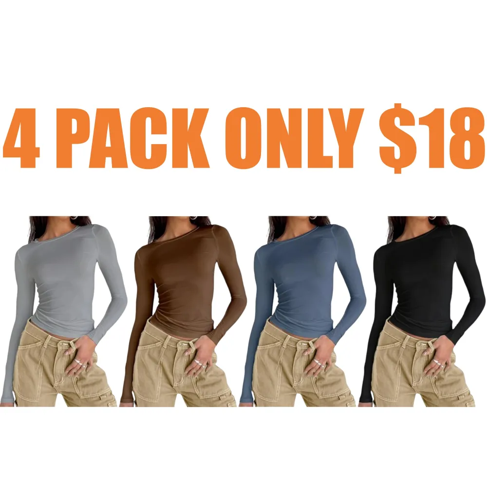 Women's Long Sleeve Shirts Basic Crop Tops