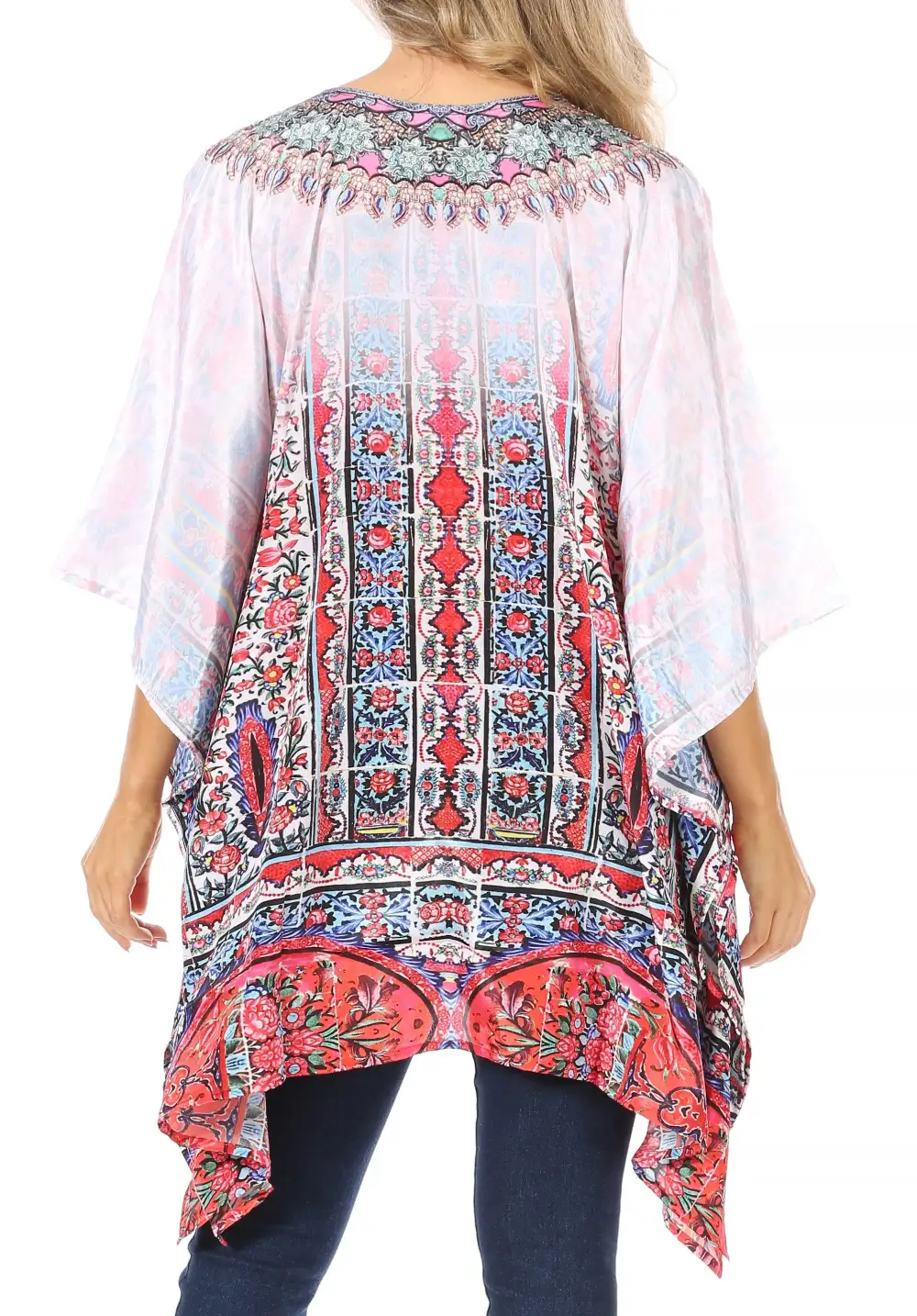 Women's Caftan Poncho Cover up V neck Top Lace up With Rhinestone