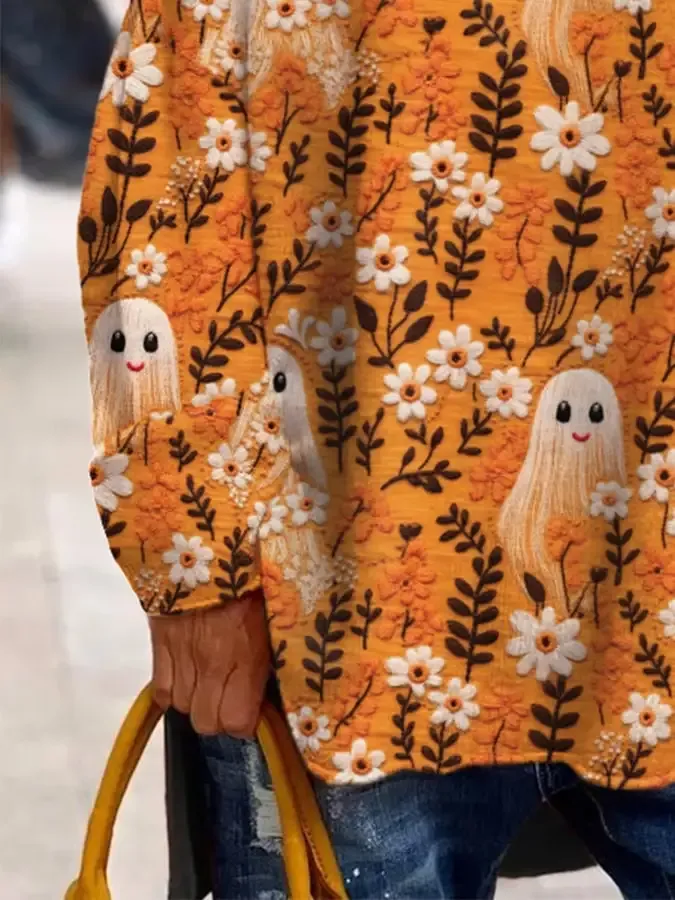 Women's Ghost Print V-Neck T-Shirt