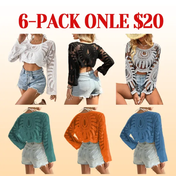 Women's Floral Embroidered Sheer Long Sleeve Beach Cover Up